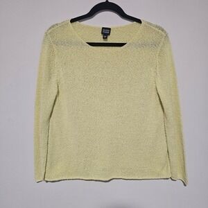 Eileen Fisher Yellow Textured Knit‎ Sweater Large Cotton Blend Minimalist Beachy